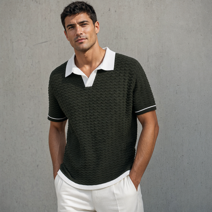 Wave Texture Knit Polo — Olive Green